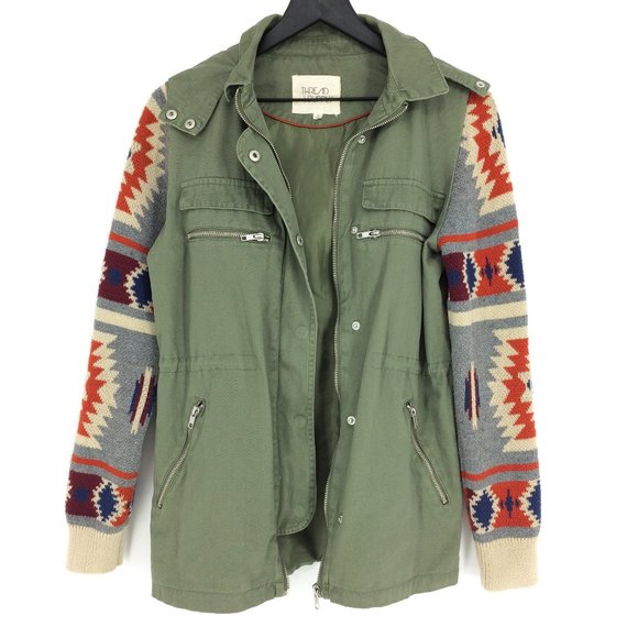 Thread & Supply Jackets & Blazers - THREAD & SUPPLY Olive Aztec Hooded Utility Jacket